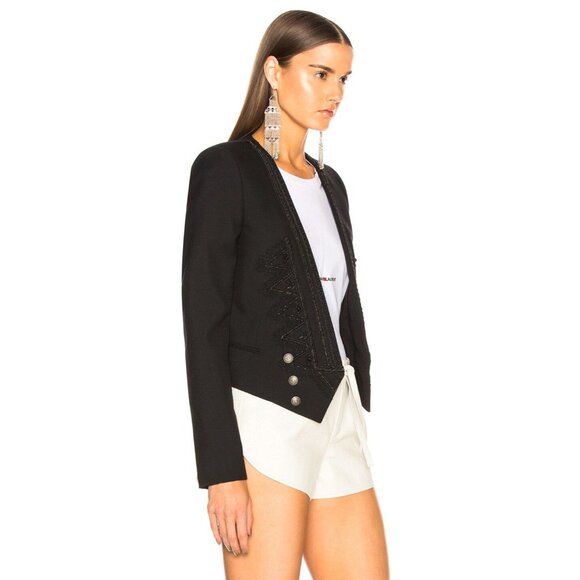 NWT $4K Saint Laurent Gabardine Cropped Military Jacket Black Size 2 - Picture 2 of 4